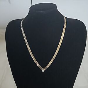 Vintage Women's Gold Plated Necklace With White Stone, Clasp Closure 9"